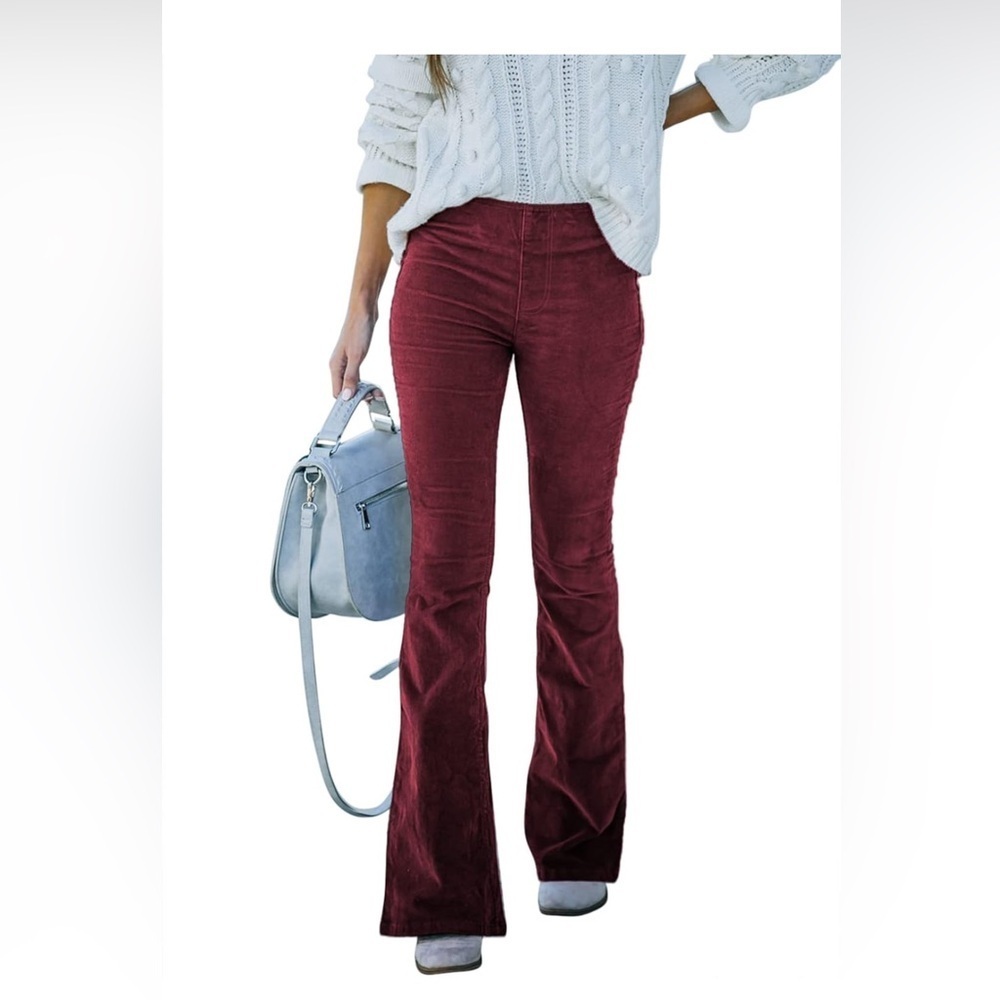 NWOT Woman's Burgundy Corduroy Flare Leg, Elastic Waist Trousers. Size Small